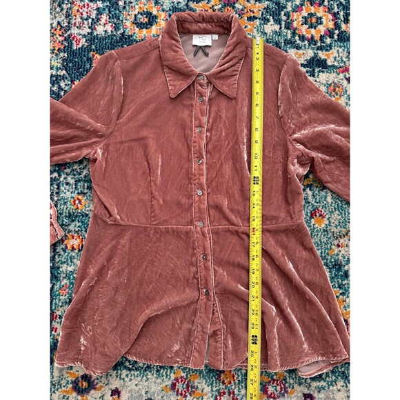 Anthropologie HD in Paris Pink Velvet Peplum Long Sleeve Button Shirt Sz M - Picture 5 of 7